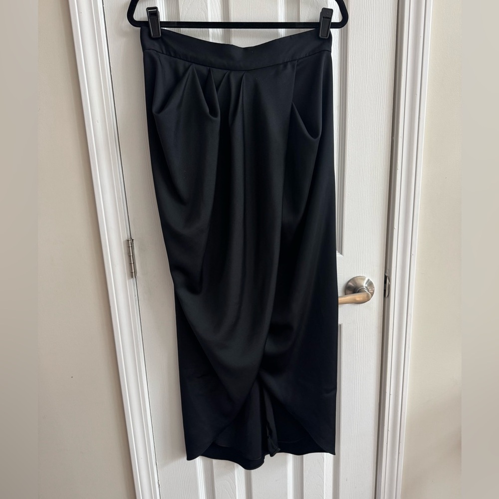 KEEPSAKE THE LABEL Black Satin Tulip Midi Skirt Size XL